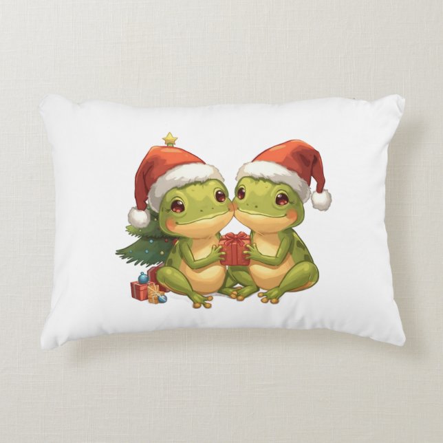 Cute Christmas Frogs Holding Gifts  Adorable Holid Dekokissen (Vorderseite)
