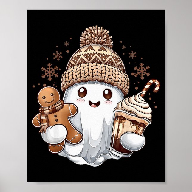 Cute Christmas Ghost Coffee Gingerbread Boojee Xma Poster (Vorne)