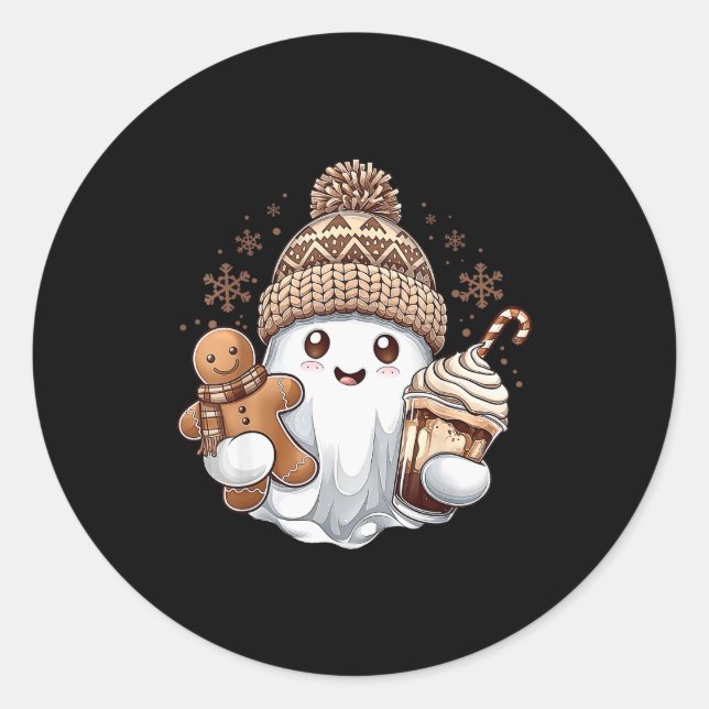 Cute Christmas Ghost Coffee Gingerbread Boojee Xma Runder Aufkleber (Vorderseite)