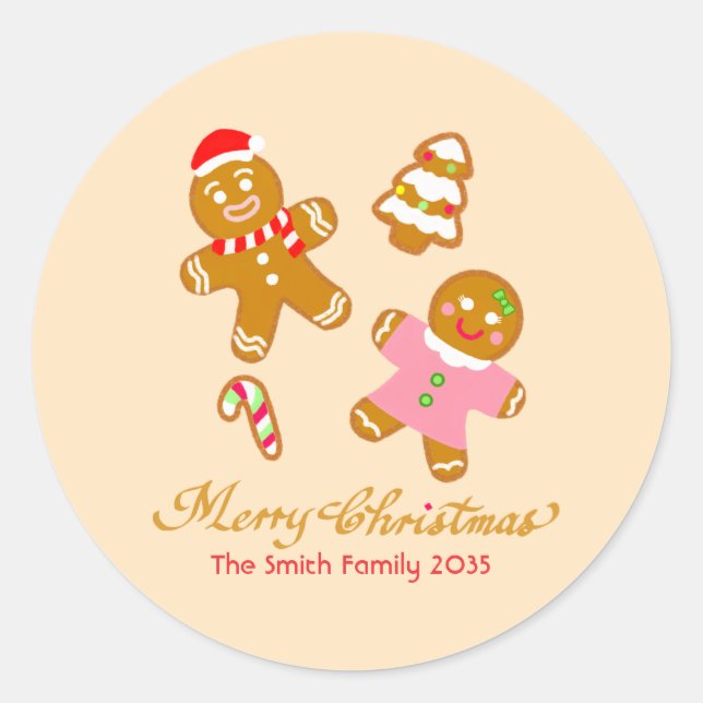 Cute Christmas Gingerbread Personalized Sticker (Vorderseite)