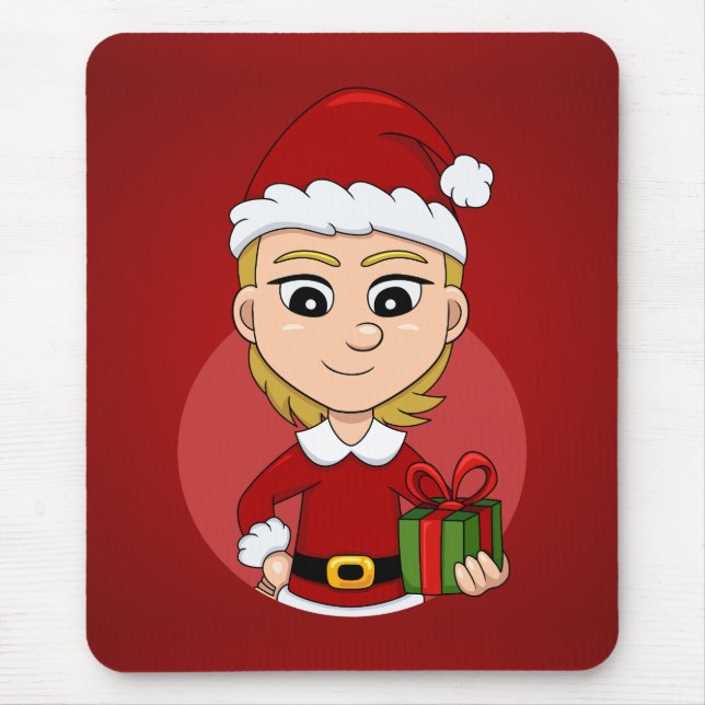 Cute Christmas girl with short blonde hair Mousepad (Vorne)