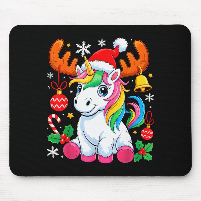 Cute Christmas Girls Women Xmas Unicorn Deer Xmas  Mousepad (Vorne)