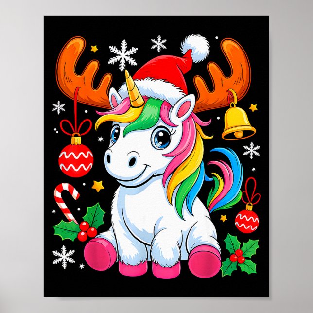Cute Christmas Girls Women Xmas Unicorn Deer Xmas  Poster (Vorne)
