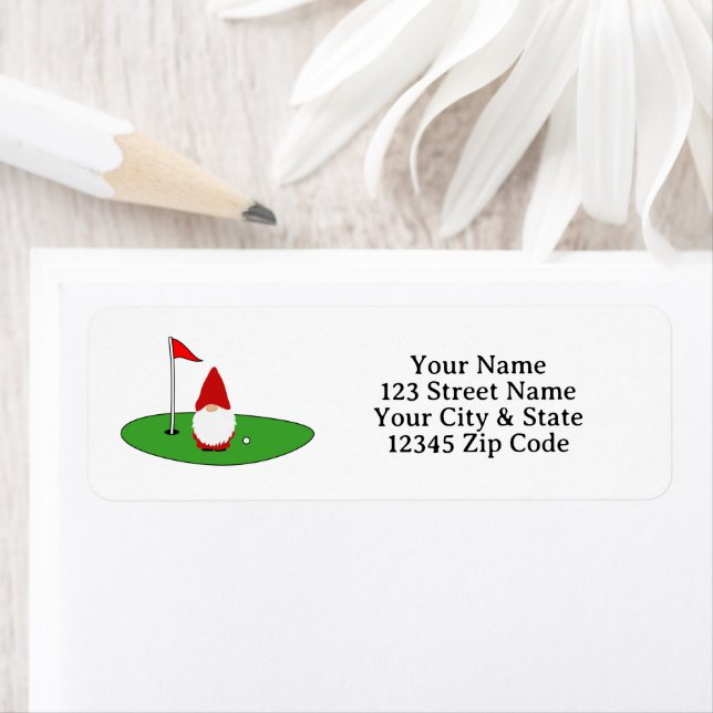 Cute Christmas gnome golf return address labels (Insitu)