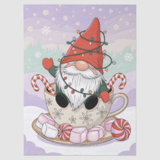 Cute Christmas Gnome in a Teacup Cartoon Seidenpapier