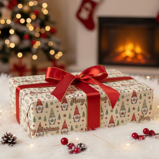 Cute Christmas Gnome Pattern Wrapping Paper Geschenkpapier (Von Creator hochgeladen)