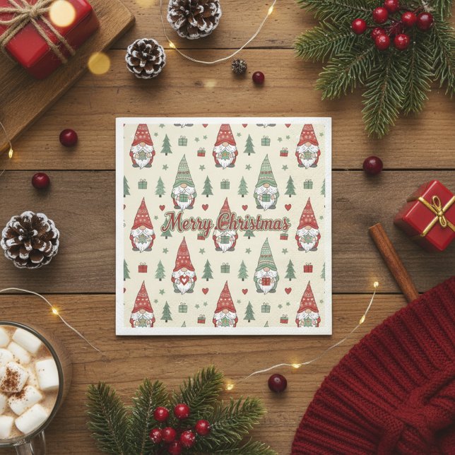 Cute Christmas Gnome Scandinavian Paper Napkins Serviette (Von Creator hochgeladen)