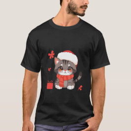 Cute Christmas Grey Cat Santa Hat Holiday Art ✨🐾 T-Shirt