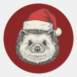 Cute Christmas Hedgehog Runder Aufkleber