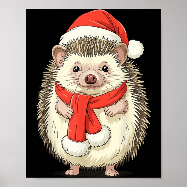 Cute Christmas Hedgehog Santa  Poster (Vorne)