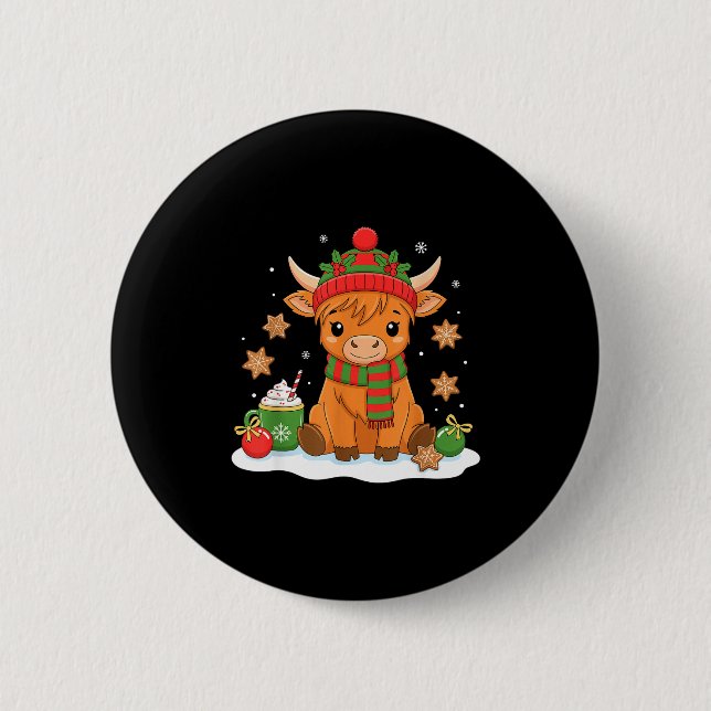 Cute Christmas Highland Cow Lover Xmas Women Farm  Button (Vorderseite)