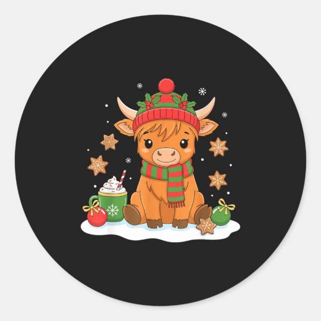 Cute Christmas Highland Cow Lover Xmas Women Farm  Runder Aufkleber (Vorderseite)