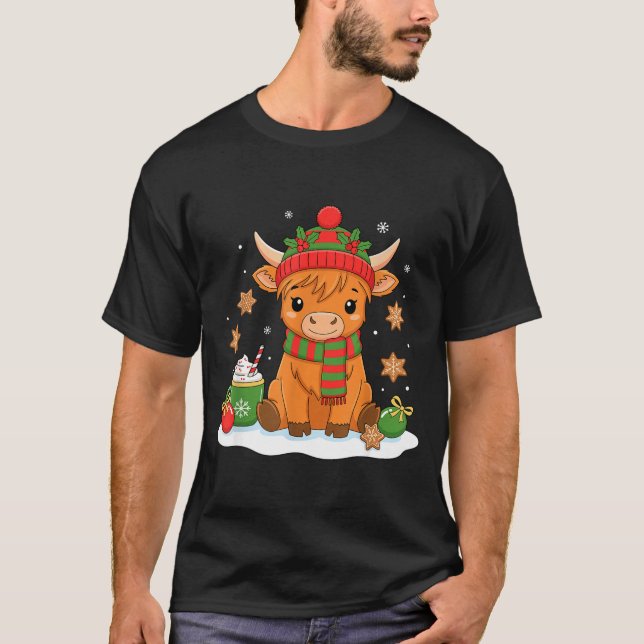 Cute Christmas Highland Cow Lover Xmas Women Farm  T-Shirt (Vorderseite)