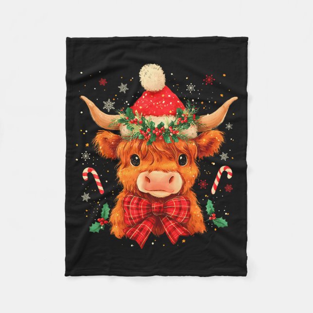 Cute Christmas Highland Cow Mooey Xmas Heifer Sant Fleecedecke (Vorderseite)