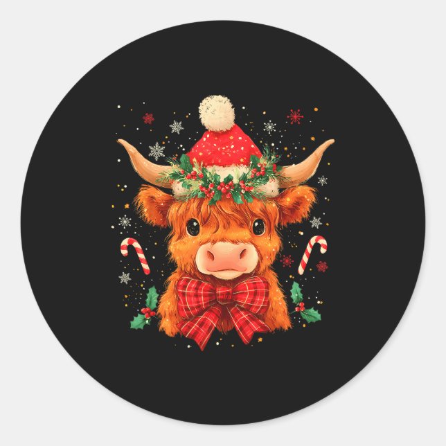 Cute Christmas Highland Cow Mooey Xmas Heifer Sant Runder Aufkleber (Vorderseite)