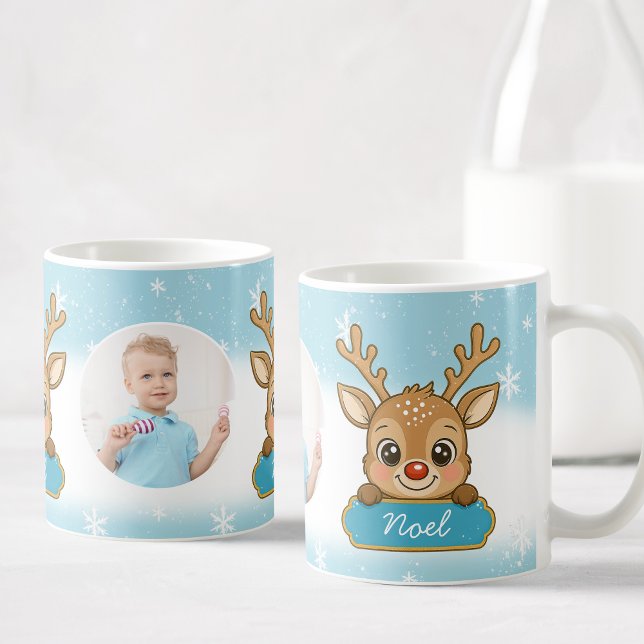 Cute Christmas Holiday Reindeer Blue Boy Kids Kaffeetasse (Von Creator hochgeladen)