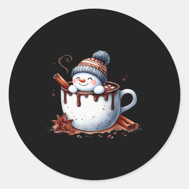 Cute Christmas Hot Chocolate Snowman  Runder Aufkleber (Vorderseite)