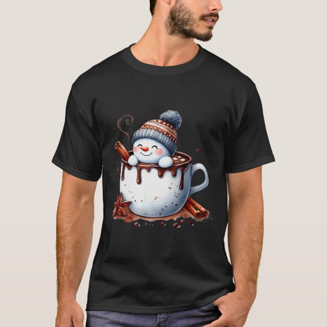 Cute Christmas Hot Chocolate Snowman  T-Shirt (Vorderseite)