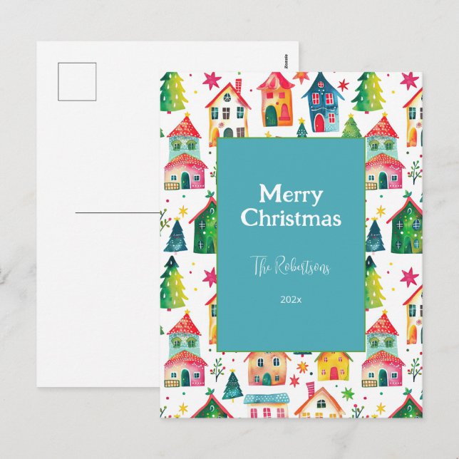 Cute Christmas Houses Feiertagspostkarte (Vorne/Hinten)