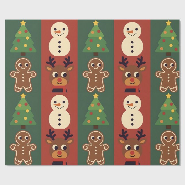Cute Christmas Icons Gift Wrapping Paper Geschenkpapier (Flach)