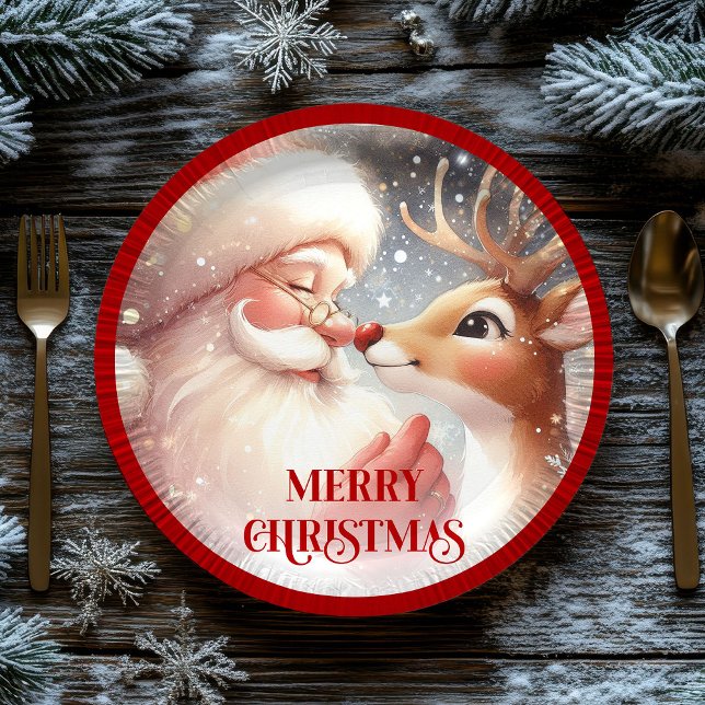 Cute Christmas Kids Plates with Santa Rudolph Pappteller (Cute Christmas Kids Plates with Santa Rudolph)