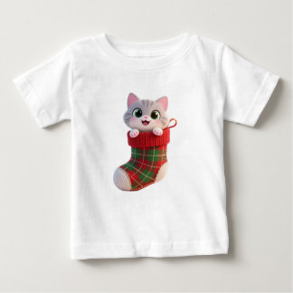 Cute Christmas Kitten in Stocking Baby T-Shirt