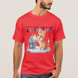 Cute Christmas Kitten Playing with Ornament  T-Shirt