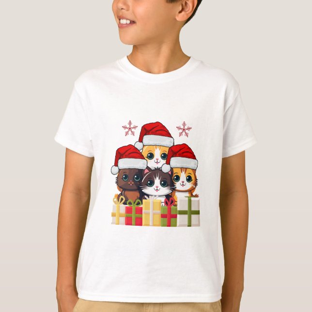 Cute Christmas Kittens squad -Christmas Santa cats T-Shirt (Vorderseite)