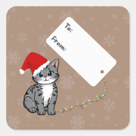 Cute Christmas Kitty Gift Tag Sticker