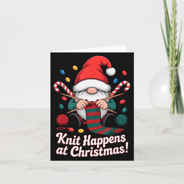 Cute Christmas Knitting Gnome Yarn Xmas For Men Wo Karte (Vorderseite)