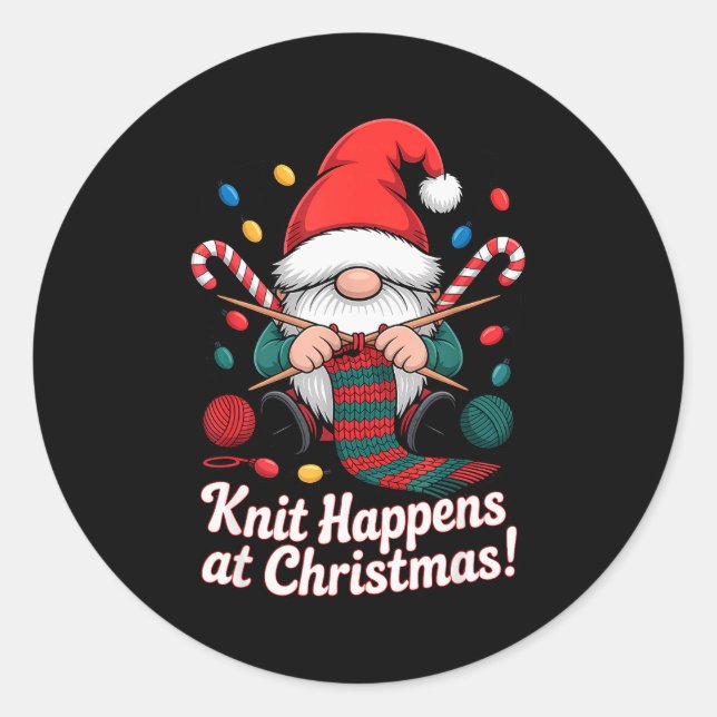 Cute Christmas Knitting Gnome Yarn Xmas For Men Wo Runder Aufkleber (Vorderseite)