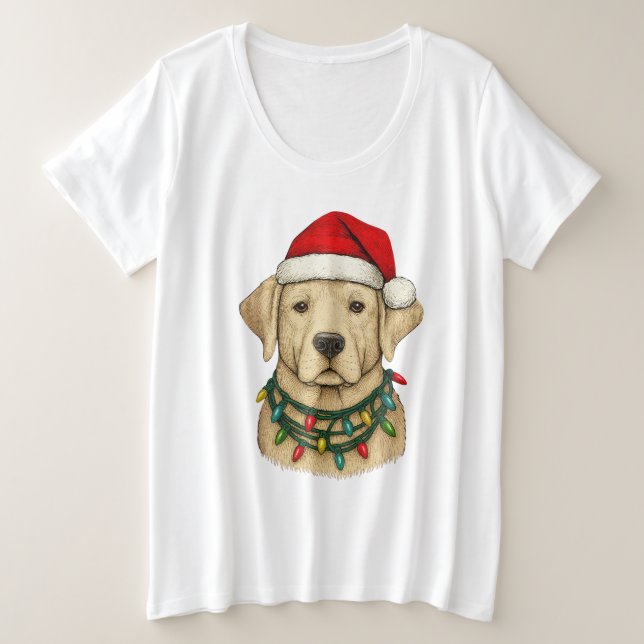 Cute Christmas Labrador with Santa Hat and Holiday Große Größe T-Shirt (Design vorne)