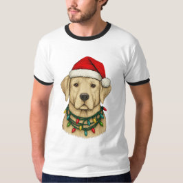 Cute Christmas Labrador with Santa Hat and Holiday T-Shirt