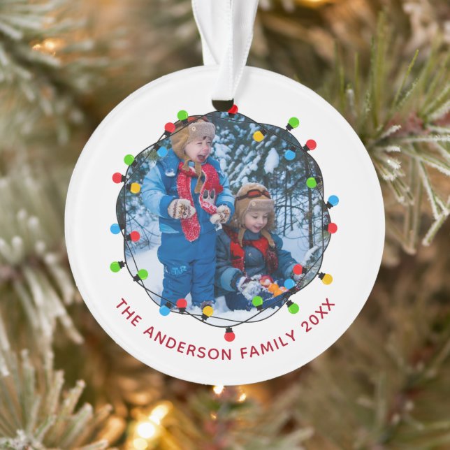 Cute Christmas Lights Family Photo 2025 Keepsake Ornament (Baum)