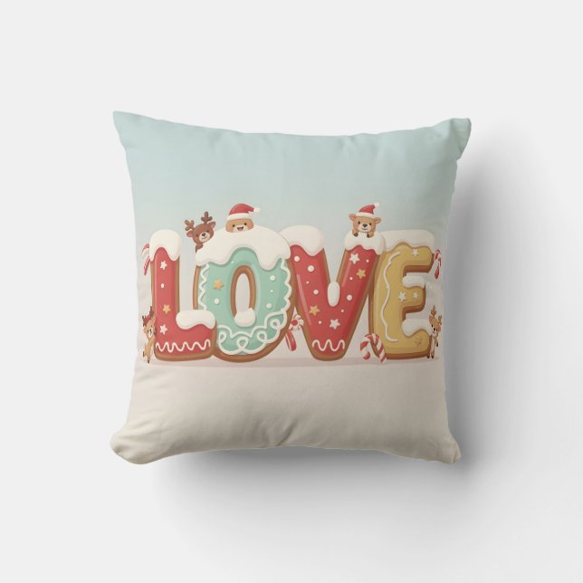 Cute Christmas LOVE Cookie Art Throw Pillow Kissen (Vorderseite)