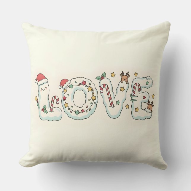 Cute Christmas Love Festive Throw Pillow Kissen (Vorderseite)