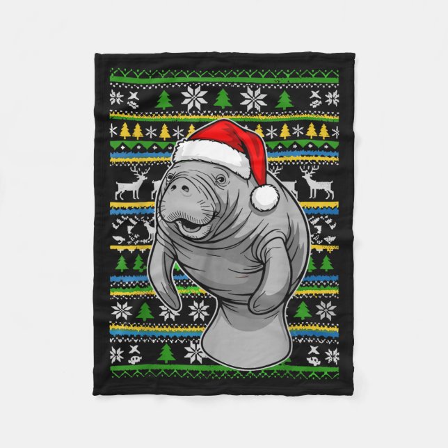 Cute Christmas Manatee Shirt, Manatee Ugly Xmas Sw Fleecedecke (Vorderseite)