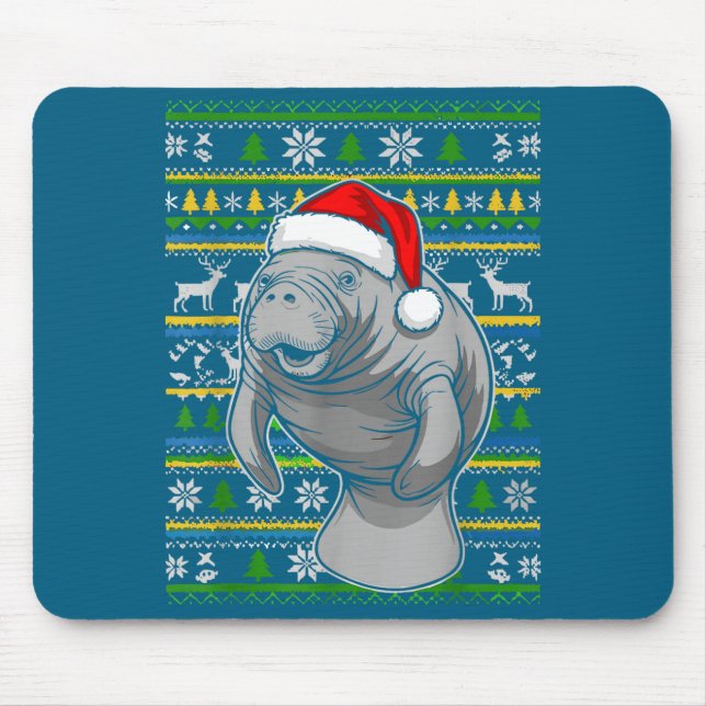 Cute Christmas Manatee Shirt, Manatee Ugly Xmas Sw Mousepad (Vorne)