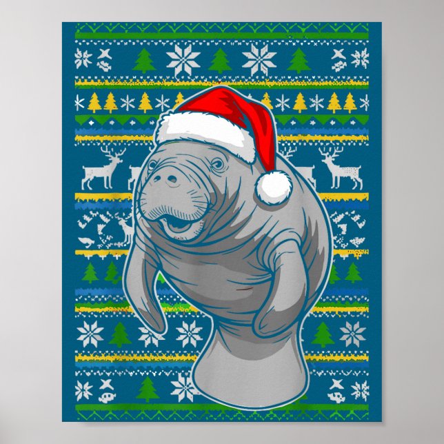 Cute Christmas Manatee Shirt, Manatee Ugly Xmas Sw Poster (Vorne)