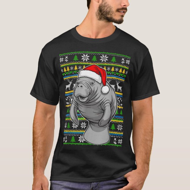 Cute Christmas Manatee Shirt, Manatee Ugly Xmas Sw T-Shirt (Vorderseite)