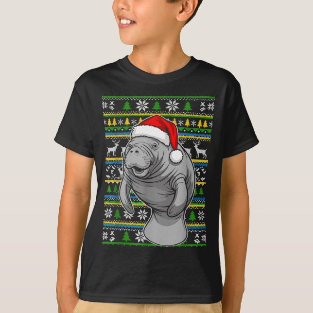 Cute Christmas Manatee Shirt, Manatee Ugly Xmas Sw T-Shirt (Vorderseite)