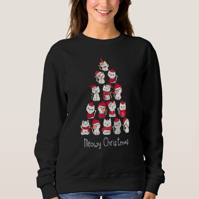 Cute Christmas Meowy Pet Kitten Cat Santa Hat Tree Sweatshirt (Vorderseite)