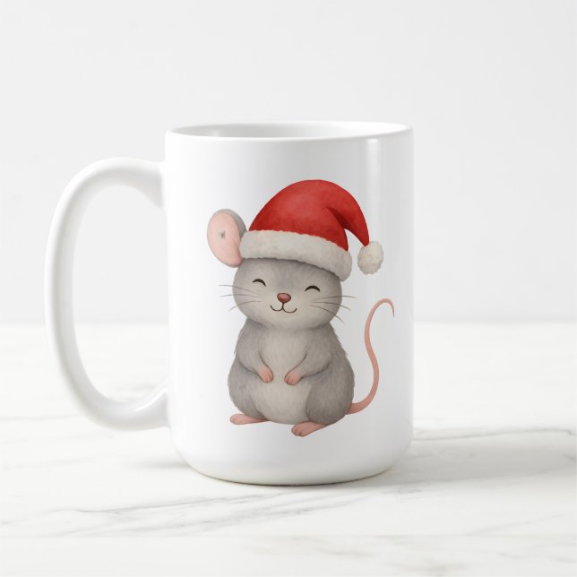 Cute Christmas Mouse in Santa Hat Kaffeetasse (Links)