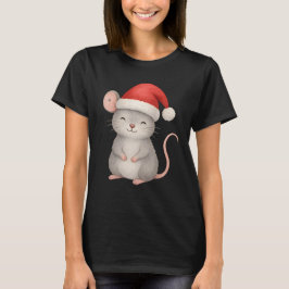 Cute Christmas Mouse in Santa Hat T-Shirt