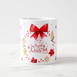 “Cute Christmas Mug with Red Bow Wreath" Jumbo-Tasse