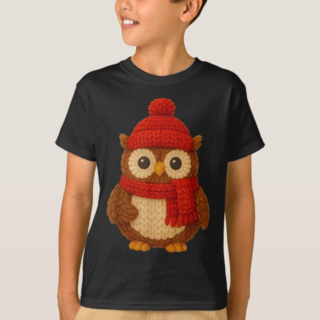 Cute Christmas Owl Winter Snow  T-Shirt (Vorderseite)
