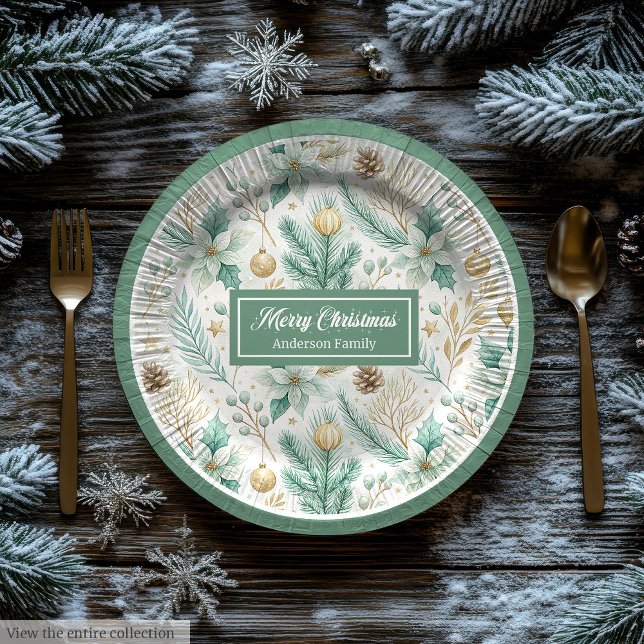 Cute Christmas Paper Plates Pastel Sage and Gold Pappteller (Cute Christmas Paper Plates Pastel Sage and Gold)