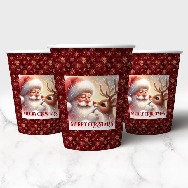 Cute Christmas Party Cups with Santa and Rudolph Pappbecher (Cute Christmas Party Cups with Santa and Rudolph)