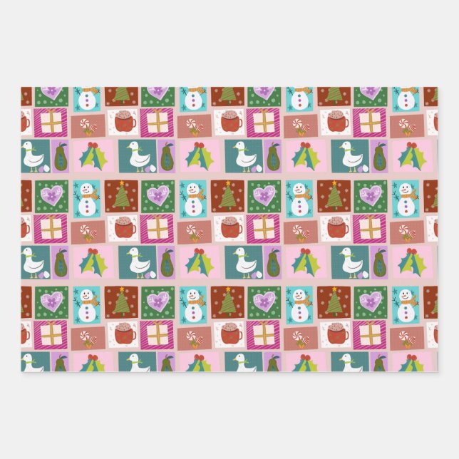 Cute Christmas Patchwork Pattern Geschenkpapier Set (Vorderseite)