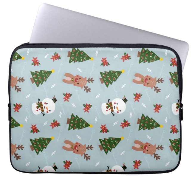 Cute Christmas Pattern | Snowman, Reindeer & Tree  Laptopschutzhülle (Vorderseite)